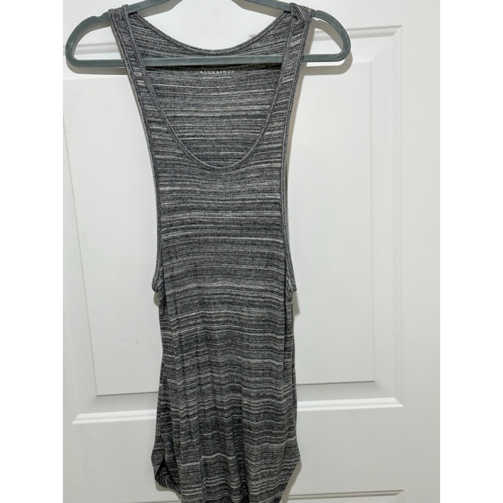 AllSaints Iman Tank Top XS Gray Ribbed Knit Scoop Neck Racerback Minimalist